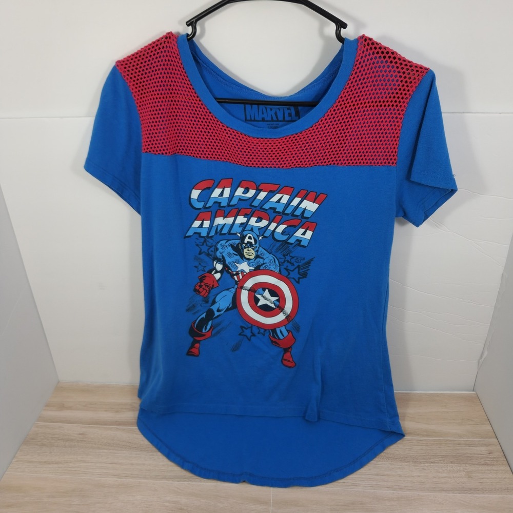 Marvel Womens T Shirt Large Captain America Logo Cotton Polyester Short Sleeve‎